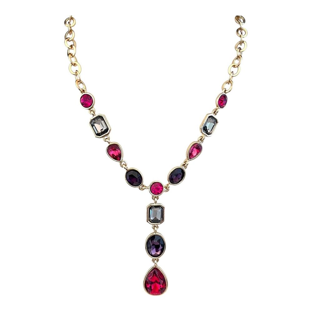 New Y Design Necklace Gold Tone Jewel Tone Stones - 7T